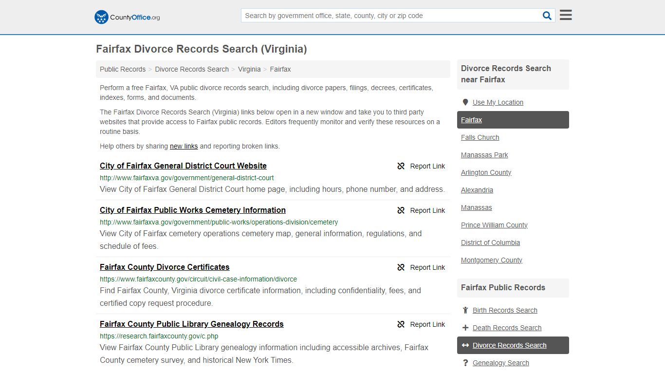 Fairfax Divorce Records Search (Virginia) - County Office